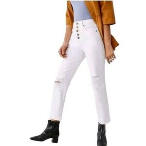 True Religion Starr Cropped Straight Jeans Women's 26 White Distressed Mid-rise